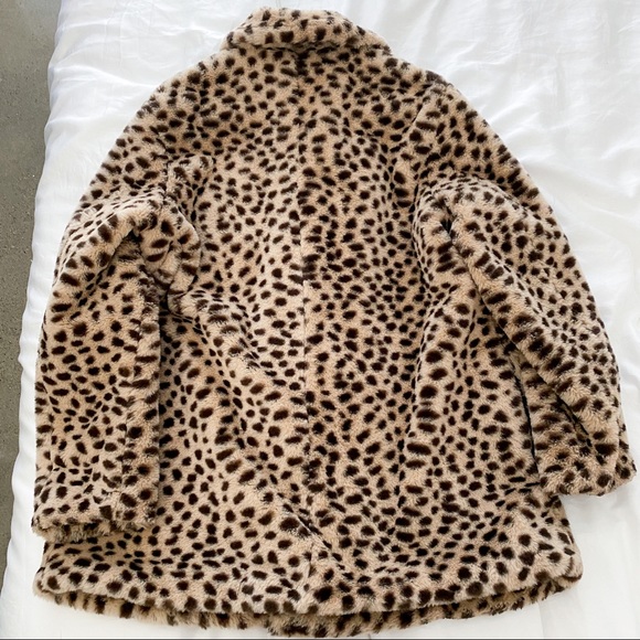 Saks Fifth Avenue Longline Faux Leopard Fur Coat - Picture 2 of 7